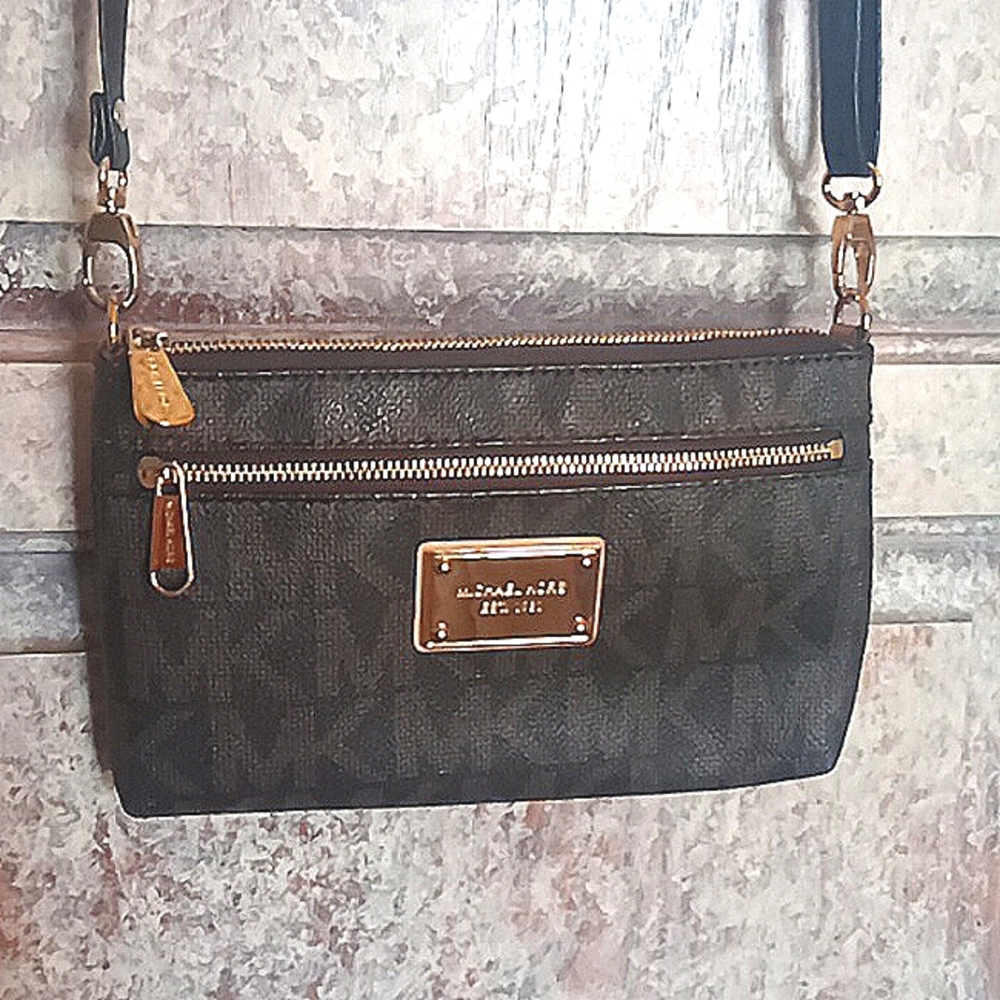 Michael Kors Black and Brown Logo Crossbody Bag